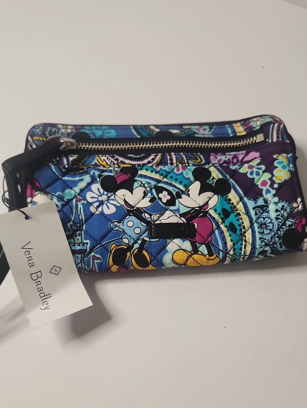 Vera Bradley Blue Purple Teal Disney Mickey & Minnie Quilted Wristlet Nwt